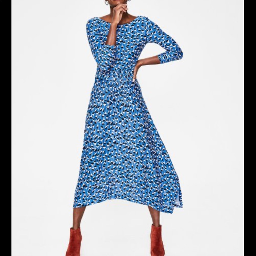 Boden Royal Blue Printed Asymmetric Midi Dress - Picture 2 of 12